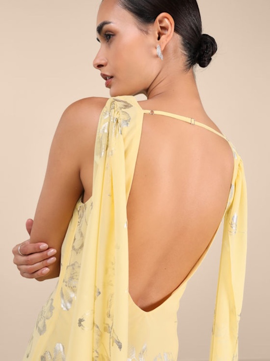 Lulus Dresses & Skirts - Lulus Sidonia Yellow And Gold Floral Cowl Sash Maxi Dress - Size M